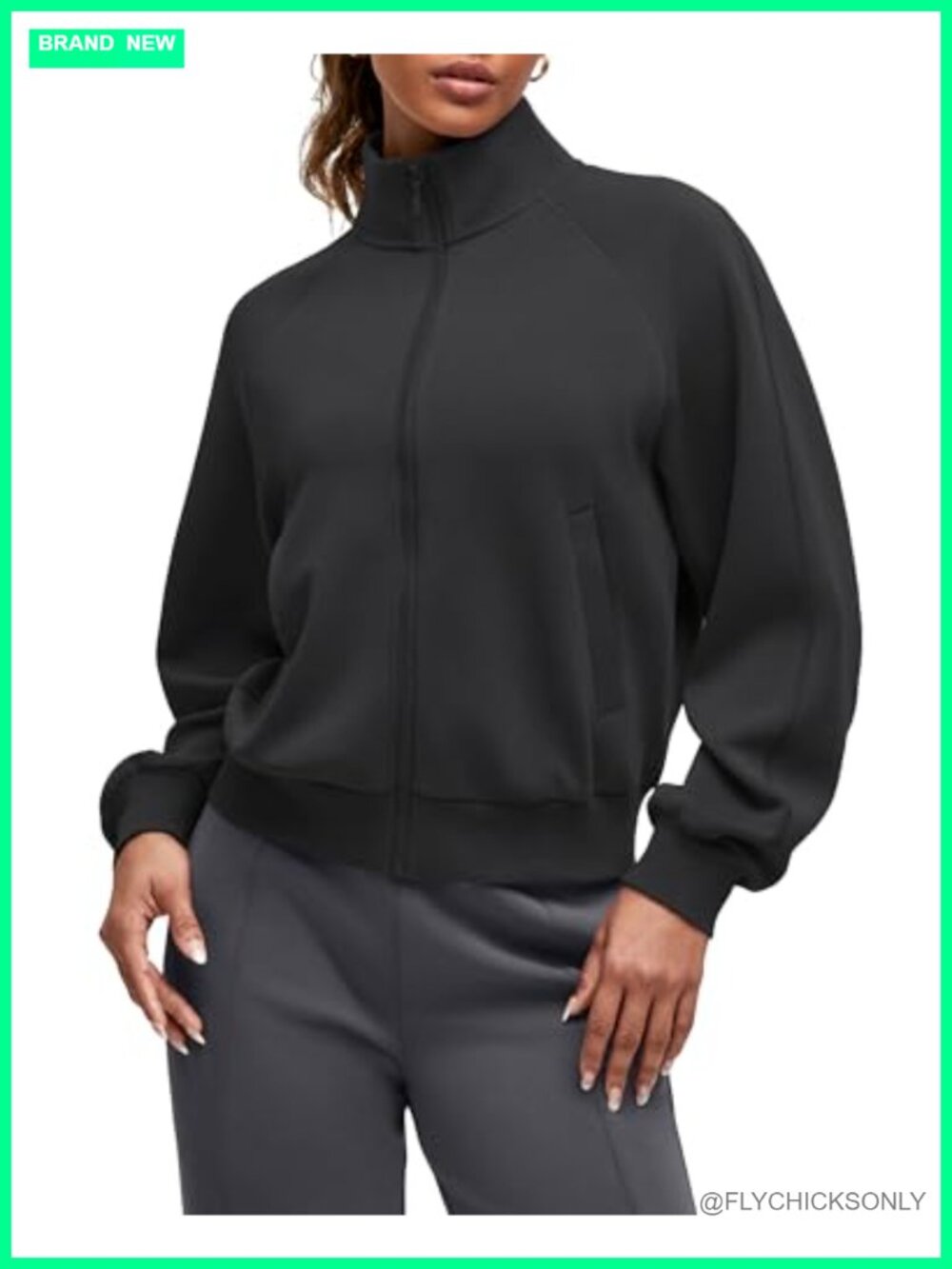 Modal Soft Zip Up Jacket Loose Fit Mock Neck Athletic Top